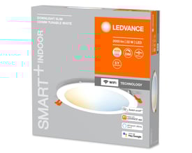 Emballage til Ledvance Smart+ Slim downlight 225mm Tunable White, viser WiFi teknologi og funktioner.