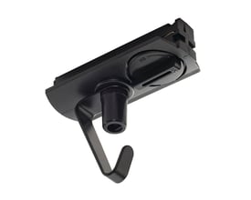 SLV 1-faset sort adapter med krog i polycarbonat, viser funktionel krog og drejeknap til tænd/sluk.