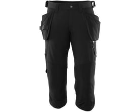 Mascot sorte knickers i størrelse C52 med fire-vejs strækstof og mange praktiske lommer med forstærkninger i Cordura.