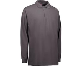 ID Identity poloshirt med lange ærmer i farven silver grey, størrelse 4XL, vist forfra med krave og knapper.