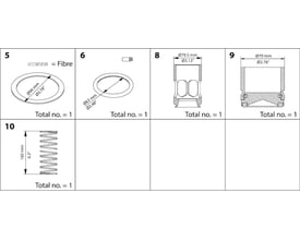 Diagram over dele til vedligeholdelsessæt CHV 80: fiberpakning, pakninger med angivne diametre og en fjeder.