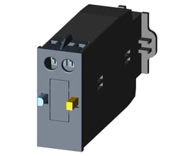 Siemens mekanisk lås til kontaktorer i størrelse S0, AC/DC 110V, med grå og sorte plastdetaljer og gule/blå knapper.