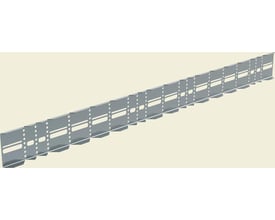 Legrand P31 reduktionsstykke/endestykke, 60x795 mm, galvaniseret stål, vist fra siden med tydelig fremvisning af perforeringer.