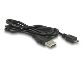Sort USB til Micro-USB kabel med standard USB-A stik og Micro-USB B stik på hvid baggrund.