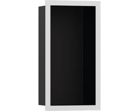 Hansgrohe XtraStoris Individual vægniche i mathvid med sort front og designramme, måler 300x150x100 mm.