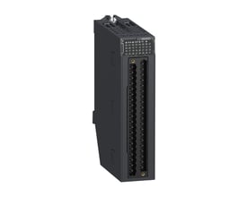 Schneider Electric X80 32-kanals indgangsmodul med 48VDC Sink Input og terminalblok for forbindelser på hvid baggrund.