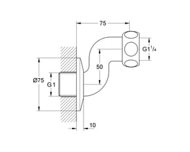 Teknisk tegning af Grohe S-tilslutning med dimensioner for G1 og G1 1/4 gevind, samt diametre og længder.