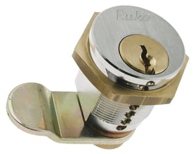 Ruko cylindriskabslås fra Assa Abloy, model 1607 kr V, med rund nøglecylinder og drejearm i sølv- og guldfarvede nuancer.
