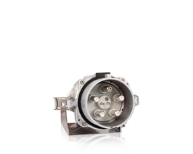 CEE vægindtag 600A, 6h, IP67, 3P+PE med synlige stikterminaler og monteringsbeslag på hvid baggrund.