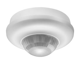 Hvid Niko Dali SM-S DALI HC loftmonteret bevægelsessensor med et kuppelformet, mønstret detektorhus.