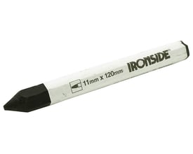 Sort, sekskantet Ironside mærkekridt på 11 x 120 mm med hvidt omslag og synlig sort spids.