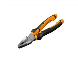 Ironside HD kombinationstang på 200 mm med orange og sorte 2-komponentgreb, vist skråt med kæberne forrest.