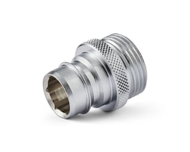 Nito koblingsnippel i forkromet messing, set fra siden, med 3/4" udvendigt gevind og indvendig sekskantet kobling.