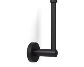 Elegant reservepapirholder i sort metal med et stilrent design, monteret på en hvid væg.