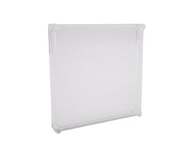 Transparent Uriarte TT63 låg i PE materiale, med mål 270 x 540 mm, viser de afrundede hjørner og klar finish.