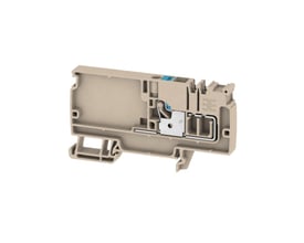 Weidmüller distributionsklemme Aap11 med push-in-tilslutning til 6mm² ledning i beige og blå.