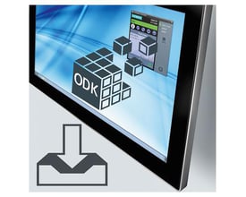 Siemens Simatic ODK 1500S V2.5 software på en skærm, med ODK-logo og en grafik der viser softwarens funktioner.