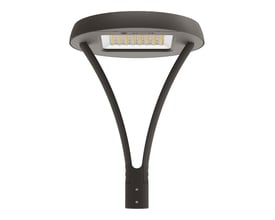 Ledvance Urban Flex Post-top mastarmatur i grå med Y-formet beslag og synlige LED'er under den runde skærm.