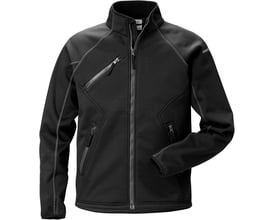 Kansas Gen Y softshell stretch jakke 4905 i sort str. 3XL med lynlås og flere lommer. Jakken har en ru overfladestruktur og grå syninger.