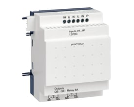 Schneider Electric Zelio udvidelsesmodul SR3XT101JD med 10 digitale I/U og 12VDC forsyning.