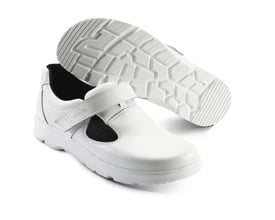 Sika Footwear Optimax sandal i hvid, str. 36, med fokus på den skridhæmmende ydersål og stødabsorberende indersål.