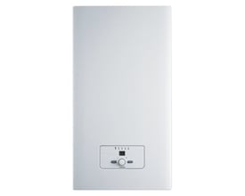 Detaljebillede af Vaillant eloBLOCK VE 9/14 EU I el-kedelens betjeningspanel med digitalt display og justeringsknap.