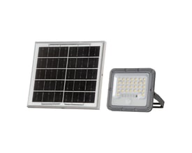 V-Tac LED-solcelleprojektør med PIR-sensor, 10 W og 1500 lm, vist sammen med det separate solpanel.