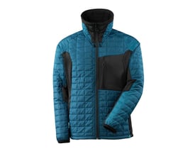 Mascot quiltet jakke AD 17115-318 i petroleumsblå og sort, med høj krave og lynlås foran.