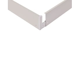 Ansell påbygningsramme 600x600x80 mm i hvid metal, vist som et hjørne med monteringsdetaljer.