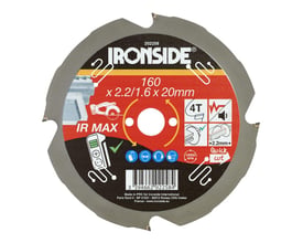 Ironside rundsavklinge til fibercement med fire tænder og grå klinge, set forfra med produktmærkat.
