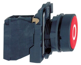 Sidevisning af Schneider Electric Harmony Style 5 trykknap, der viser dens kompakte design og 22mm monteringsdiameter.