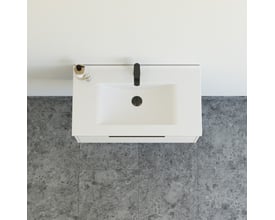 Top view af Dansani Mido+ møbelpakke, 81 cm, med sand mat glat front og hvid Amber vask.