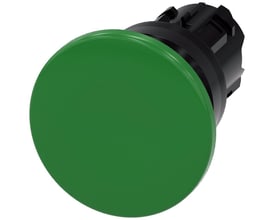 Siemens SIRIUS ACT paddetrykknap med stor grøn plast aktuator, 40 mm diameter, rund, 22 mm monteringshul, momentan betjening.