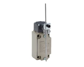 Omron D4B-4117N sikkerheds endestop med M20 gevind og justerbar stang, 1NC/1NO snap-action kontakter.