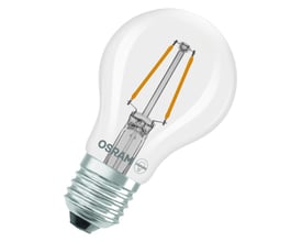 Ledvance OSRAM LED filament pære med E27 sokkel, detaljeret set med logo og klart glas.