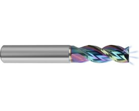 Gühring RF100 AL Carbo+ ratiofræser med 10 mm skaft, glat skaft og iriserende spiralformede skær.