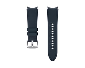 Samsung hybridlæderrem til Watch4 og Watch5 Series i navy, 20 mm og S/M, vist med spænde og justeringshuller.