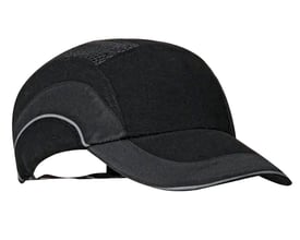 Sort JSP A1+ M bump cap med 7 cm skygge, mesh ventilation og reflekterende detaljer.
