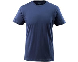 Mascot T-shirt Calais i marineblå med rund hals og korte ærmer i 100% bomuld, vist på hvid baggrund.