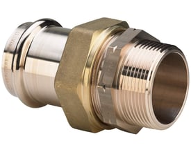 Viega Seapress forskruning i CuNi10Fe1,6Mn, 22 mm til 3/4" NPT, med synlig pressfitting og gevindende.
