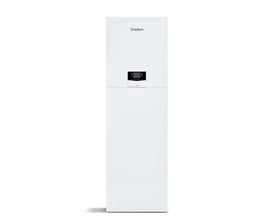 Vaillant uniTOWER Basic VWL 78/8.2 IS S5 indedel i hvid, med integreret varmtvandsbeholder og betjeningspanel på fronten.