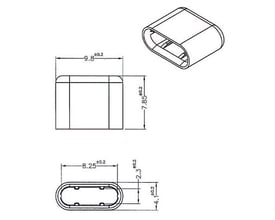 Teknisk tegning af Delock støvdæksel til USB Type-C™ han-stik med dimensioner og detaljer angivet.