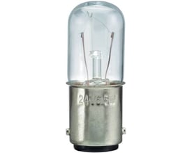 Schneider Electric glødelampe med BA15d fatning, 24V og 10W, vist forfra med tydelig mærkning på soklen.