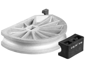 Komplet Rems bukkebeslag med et stort bukkehjul til Ø35mm, 1.3/8" rør med R140 bukkeradius og et sort glidestykke.