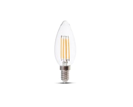 V-TAC 4W LED kertepære med E14 fatning, varm hvid, 400lm, RA80, visuelt ensartet og enkel på hvid baggrund.