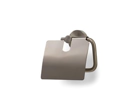 Elegant toiletrulleholder med låg i børstet nikkel finish og et moderne, stilrent design.
