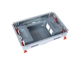 Legrand Gulvboks support med vertikal montering af 2x4 moduler. Fremstillet i galvaniseret metal med grå plastindsatser.