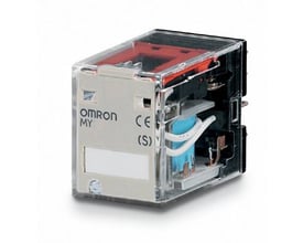 Omron MY4Z stikrelæ med 14 ben og 4PDT kontakter i klar plastkabinet.