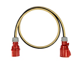 Alukaflex kabelsæt på 10 meter med 32A CEE stik og forlængerled, viser røde stik med grå beskyttelseskapper.