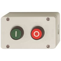 Trykknapkasse med rd "0" og grn "I", 1NO/1NC